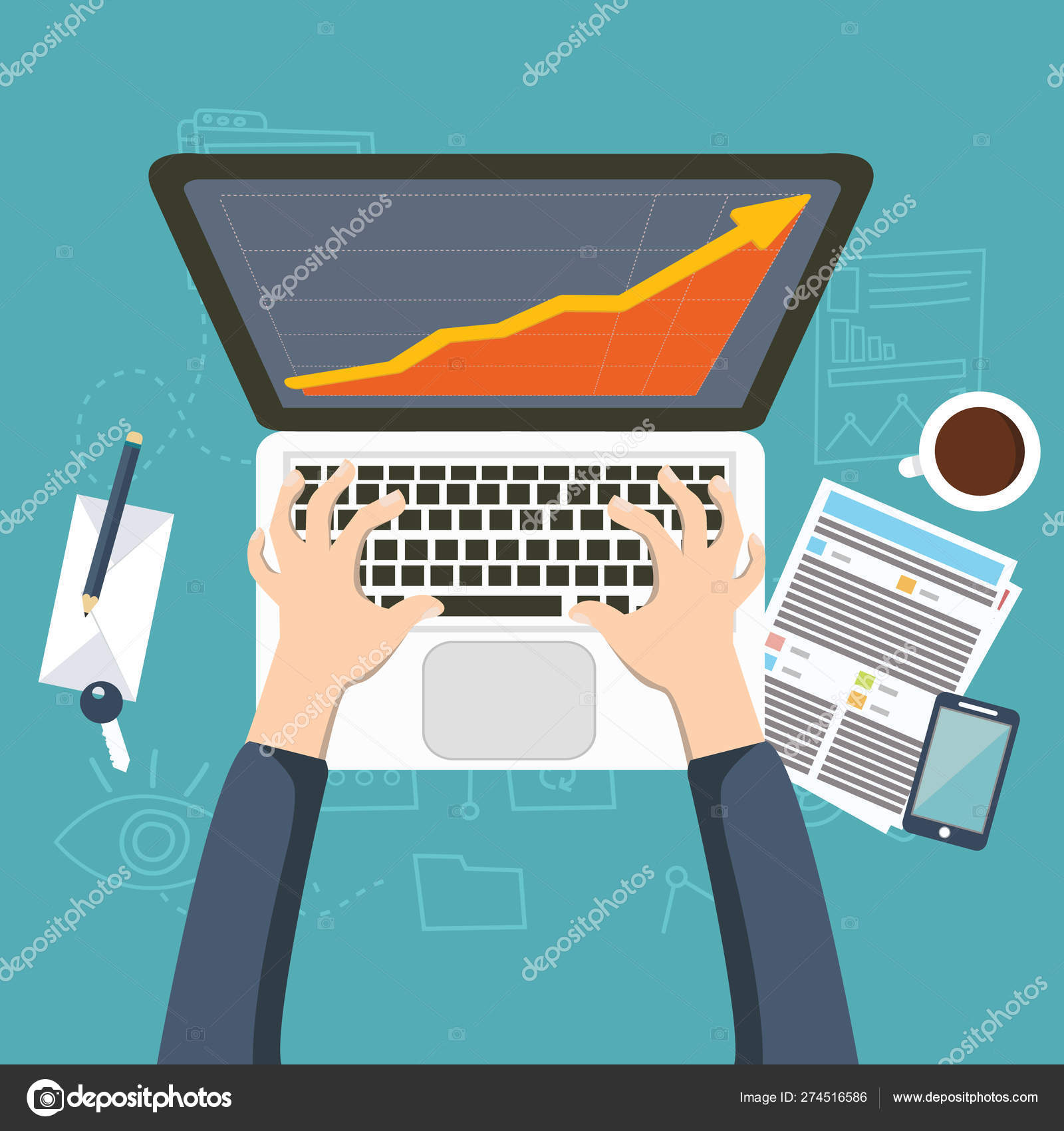 Stock Market Analysis Finance Flat Style Illustration Money - 
